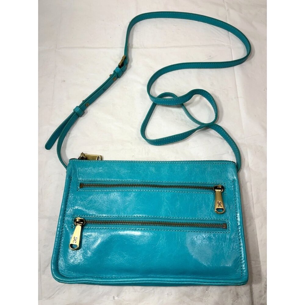 HOBO Teal Blue Leather Crossbody Bag with Gold Hardware